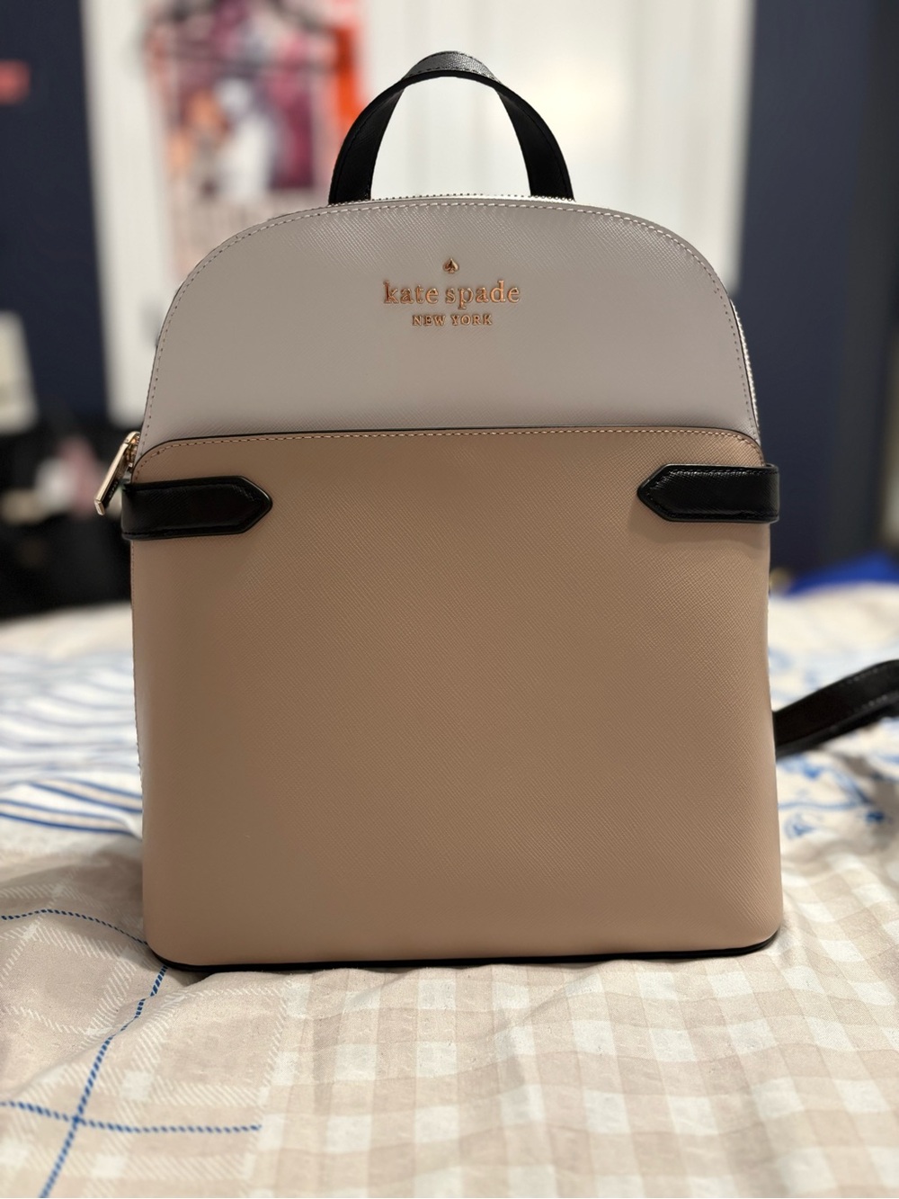 kate spade Two-Tone Beige and Cream Backpack with Black Accents